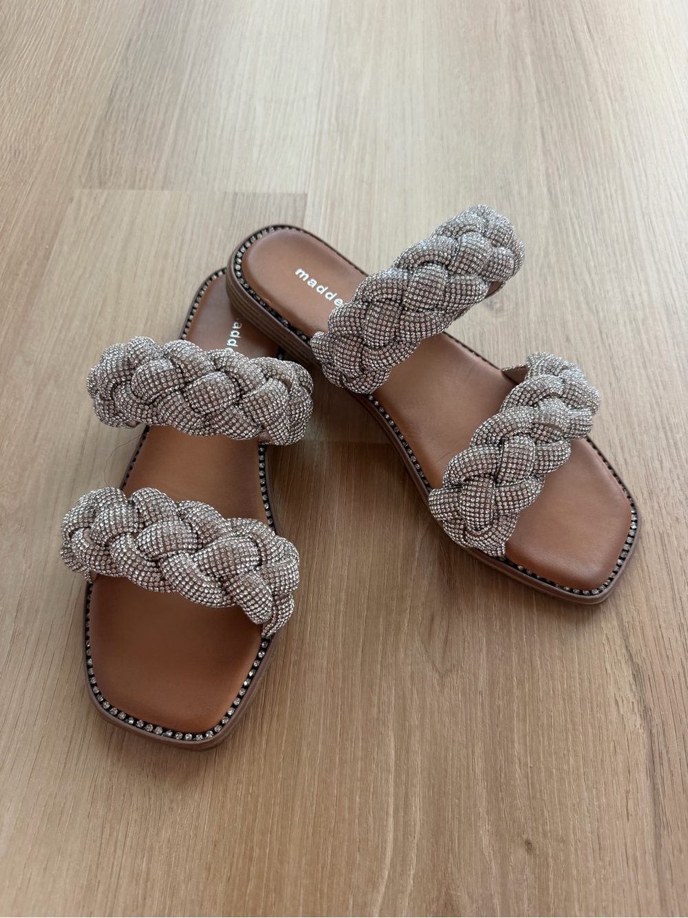 Madden Girl Rhinestone Braided Slide Sandals Size 7